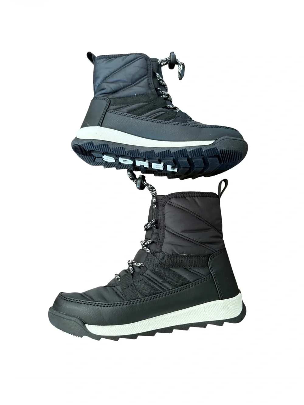 Sorel Youth Whitney II  Black and White Lace-Up Winter Boots -Size 1 NWOT
